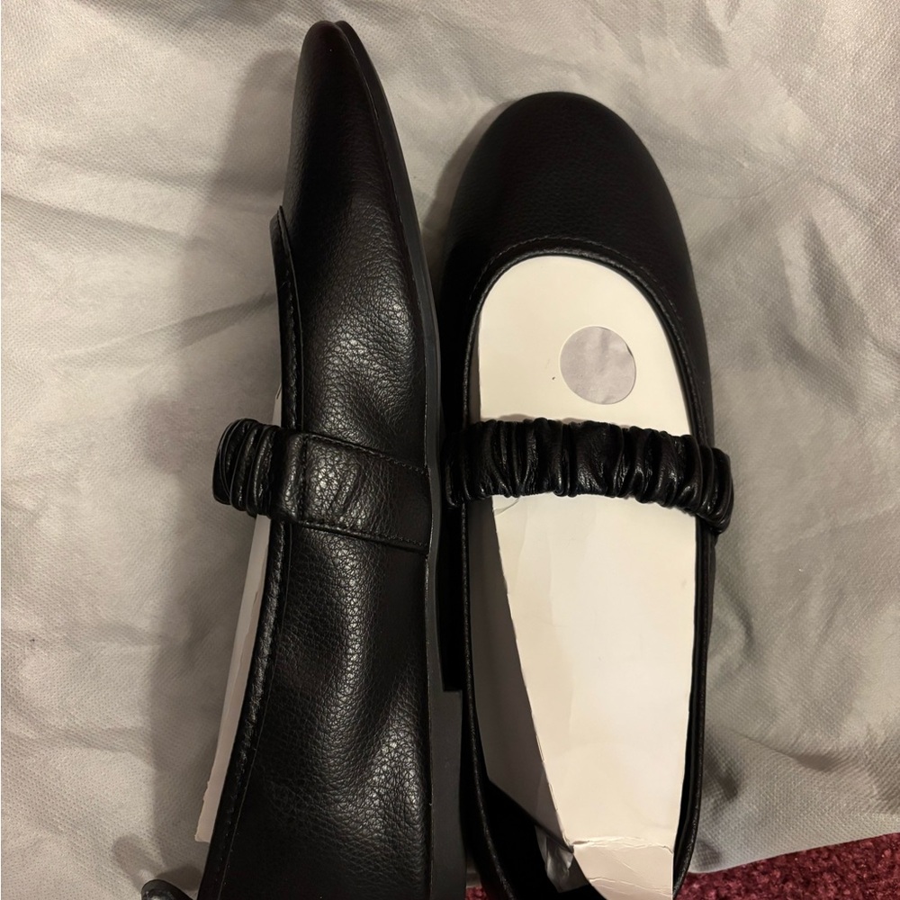 Black Leather Ballet Flats with Decorative Strap - NWT